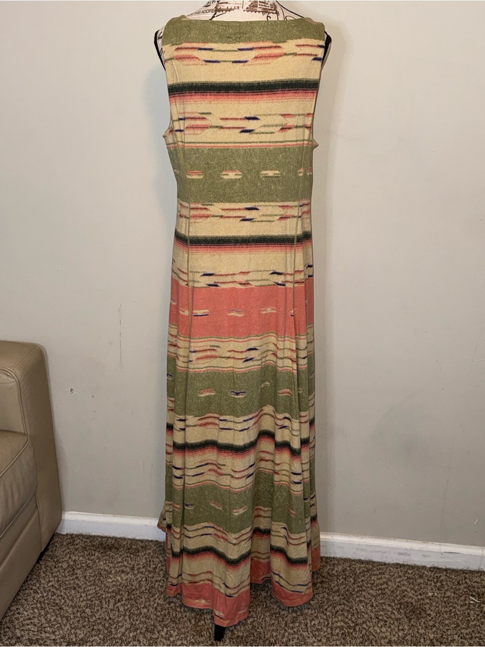 Lauren Ralph Lauren Striped Scoop-Neck Maxi Dress — Olive & Coral Size L - Picture 6 of 7